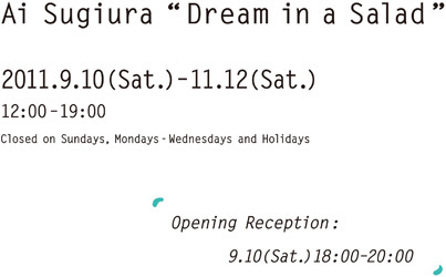 2011.9.10(Sat.)–11.12(Sat.)12:00–19:00 Closed on Sundays-Wednesdays and Holidays Opening Reception:9.10(Sat.)18:00–20:00  