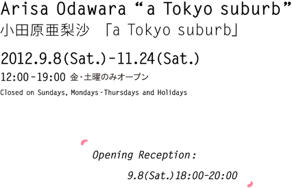 2012年9月8日（土）〜11月24日（土）12:00〜19:00 金・土曜のみオープン オープニングレセプション：9月8日（土）18:00〜20:00